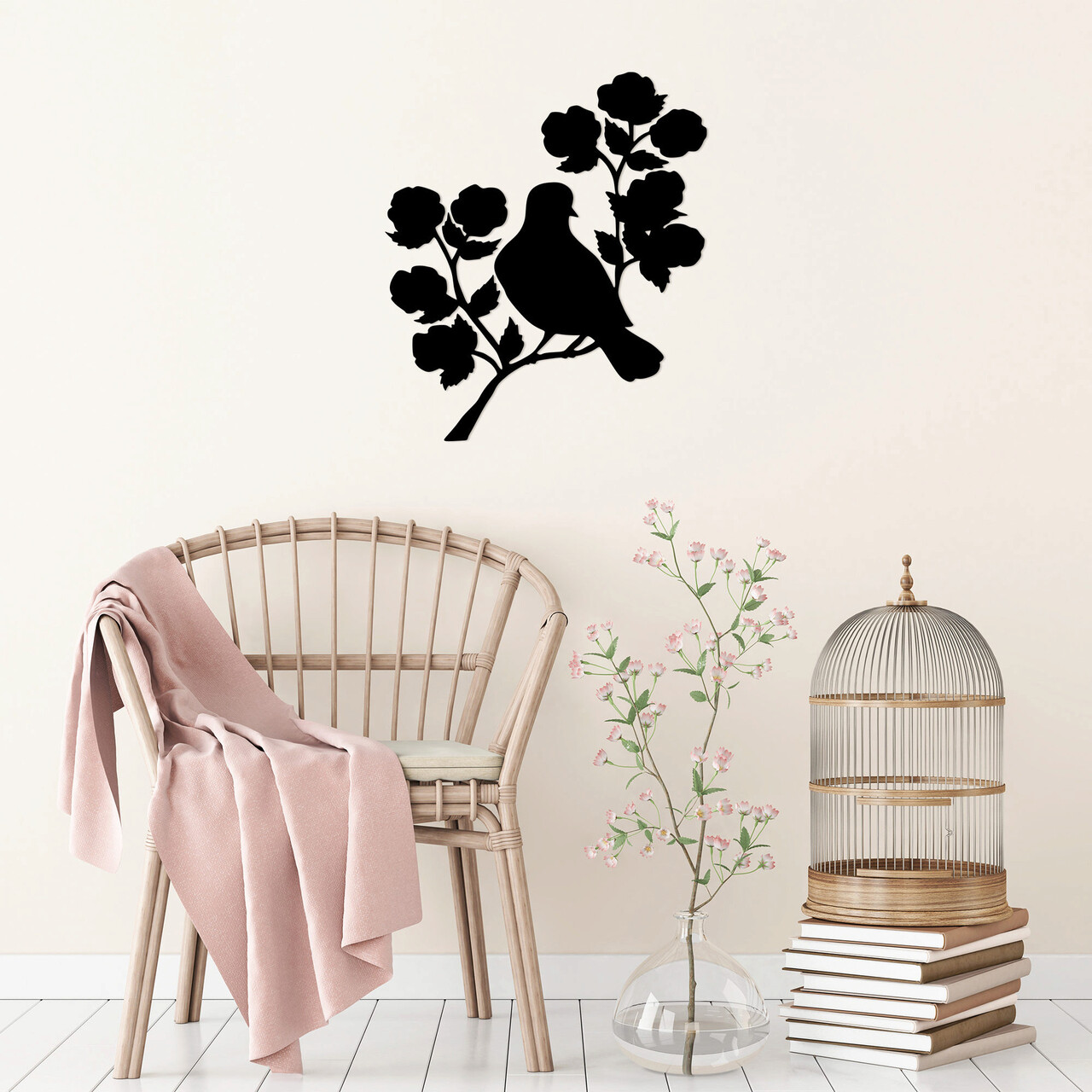 Decoratiune de perete, Rose And Bird, Dimensiune: 61 x 70 cm, Negru - imagine 6